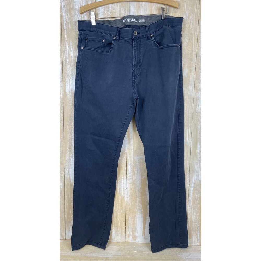 One Day Away Mens Pants Regular Fit 38x32 Stretch 5-Pocket Navy Blue Cotton